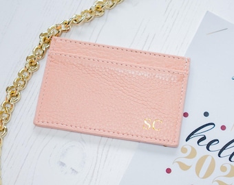 Leather Card Sleeve - Personalized Pebble Grain Cardholder