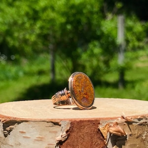 Victorian 15K Rosy Gold Moss Agate Ring - Size 6 1/4