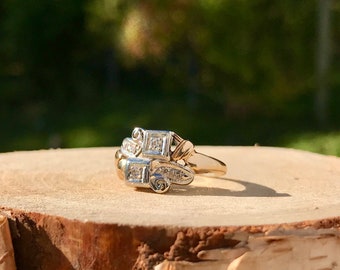 Anillo Art Déco de diamantes de dos tonos de 14 quilates de la década de 1930: anillo de promesa vintage