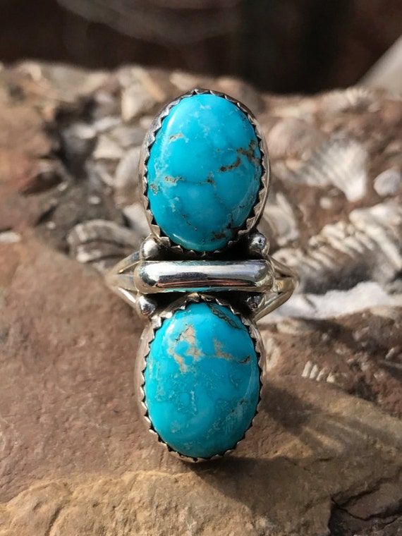 Vintage Robins Egg Blue Turquoise Ring Sterling S… - image 2