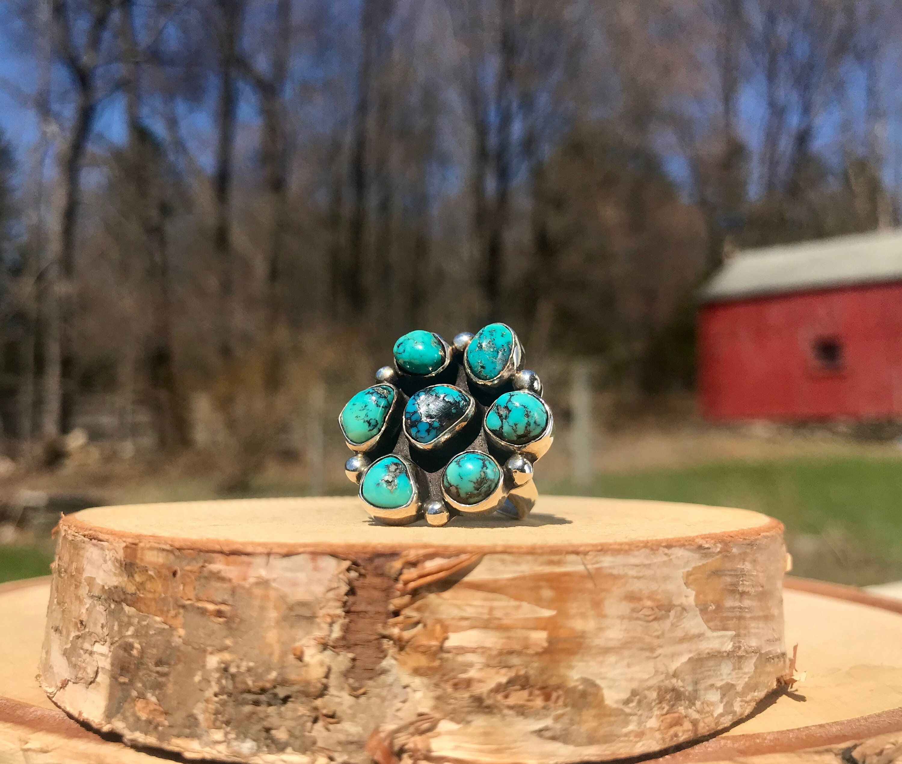 アクセサリー Vintage Turquoise Cluster Ring Vintage Sterling Silver Turquoise Cluster Ring - Size 6 3/4 - Etsy