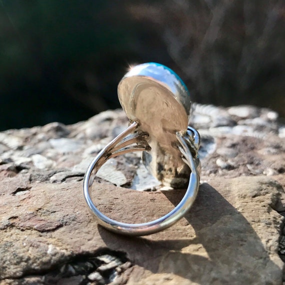 Silver Turquoise Spoon Style Ring – Adjustable Celtic Knot Tree Of Life Vintage Thumb Ring - View #8