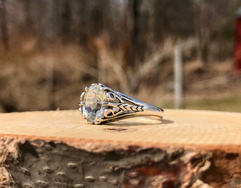 925 Oval Engagement Ring WhistlingGypsyVTG Vintage Kabana Pale Blue Topaz Filigree Ring Edwardian Style Sterling Silver Solitaire Ring