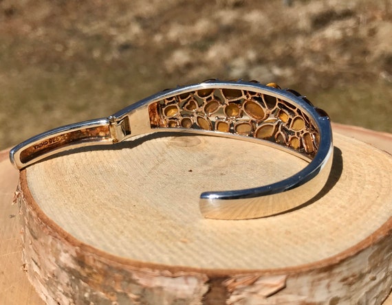 Multi Stone Tigers Eye Cuff Bracelet Sterling Sil… - image 3