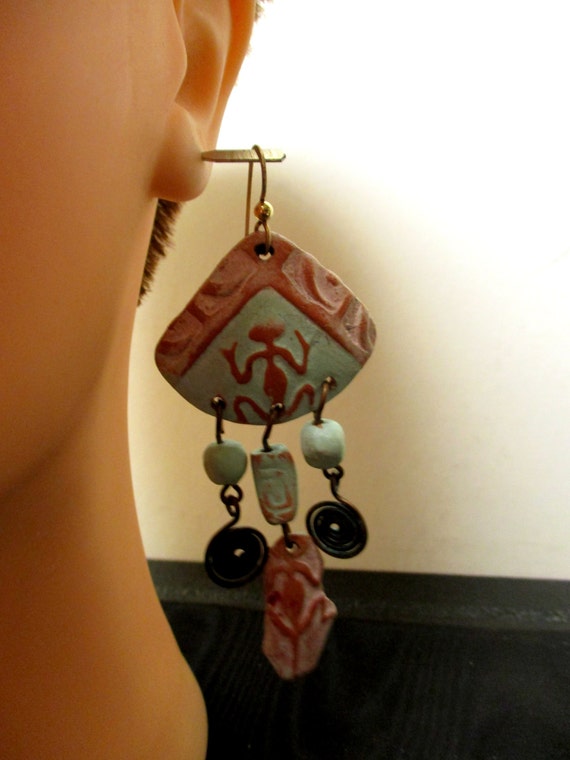 Vintage handmade Paleo Dangle Earrings - image 5