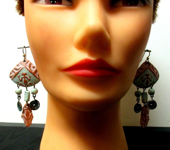 Vintage handmade Paleo Dangle Earrings - image 1