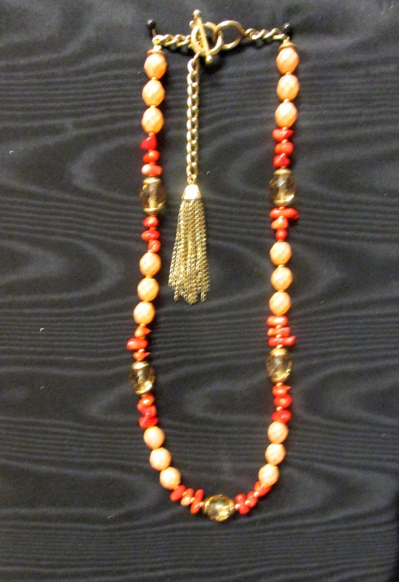 Vintage Red Coral & Glass Bead Necklace