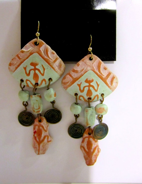 Vintage handmade Paleo Dangle Earrings - image 2