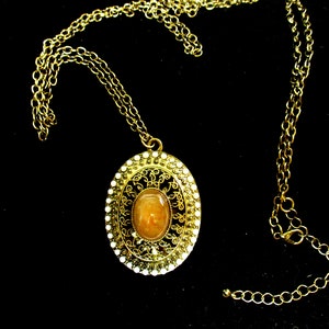 Goldtone Pendant with Agate Centerpiece