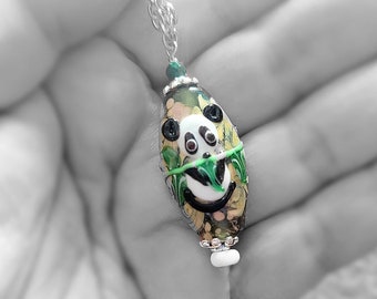 Lampwork Glass Panda Necklace, Animal Lover Gift for Mother Panda Jewelry, Unique Birthday Gift for Sister, Handmade Gift for Girlfriend,