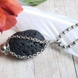 Lava Stone Pendant Necklace Diffuser Jewelry Aromatherapy Oil Diffuser Necklace Under 50 Unisex Necklace Essential Oils Black