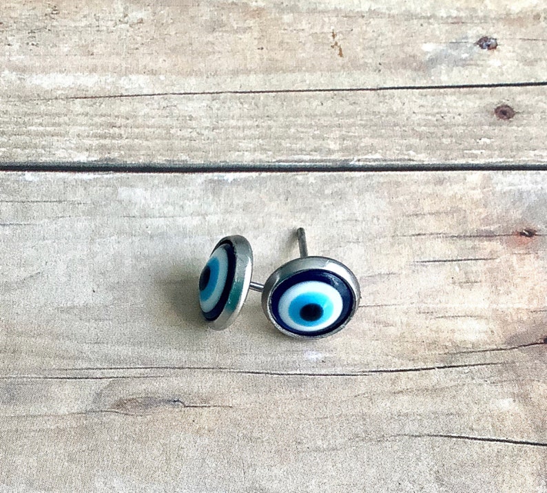Evil Eye Stud Earrings, Eye Studs, Eye of Protection Jewelry, Studs for Him, Gift for Her, Pagan Gift, Greek Eye Jewelry, Evil Eye Earrings image 9