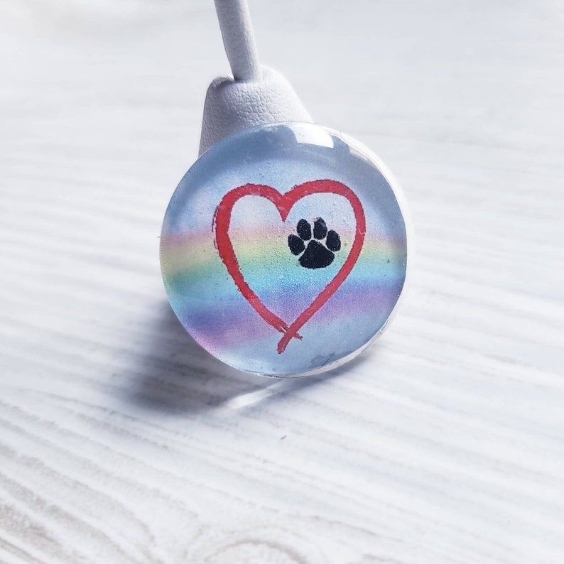 Pet Memorial Gift Dog Loss Gift Pet Lover Gift Dog Paw Necklace Dog Memorial Gift Rainbow Heart Necklace Glass Pendant Necklace