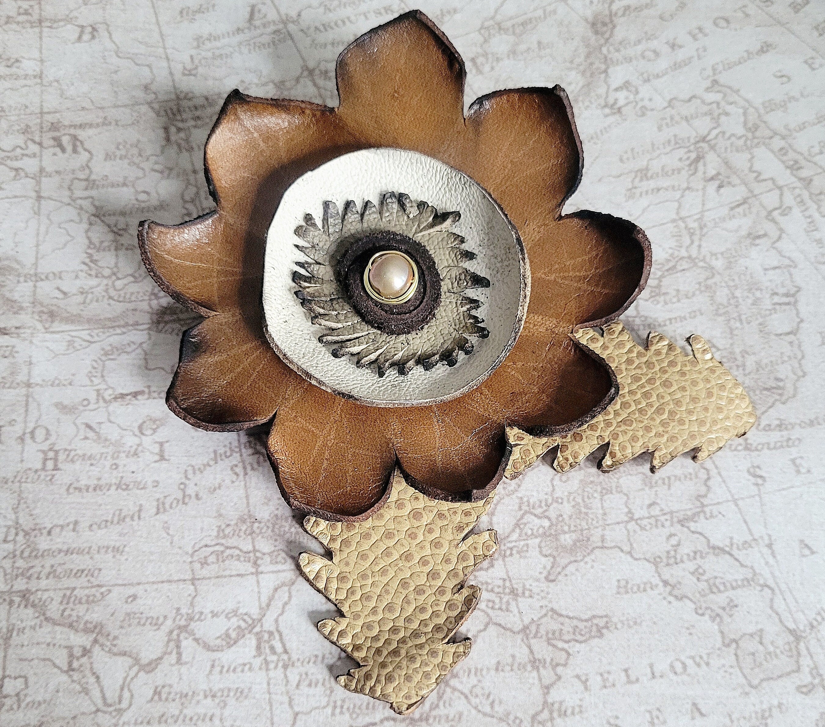 Reclaimed Leather Flower Hair Clip, Boho Chic Barrette, Sustainable Fashion Gift for Her Under 35 Vintage Style Wedding Hair Piece for Bride