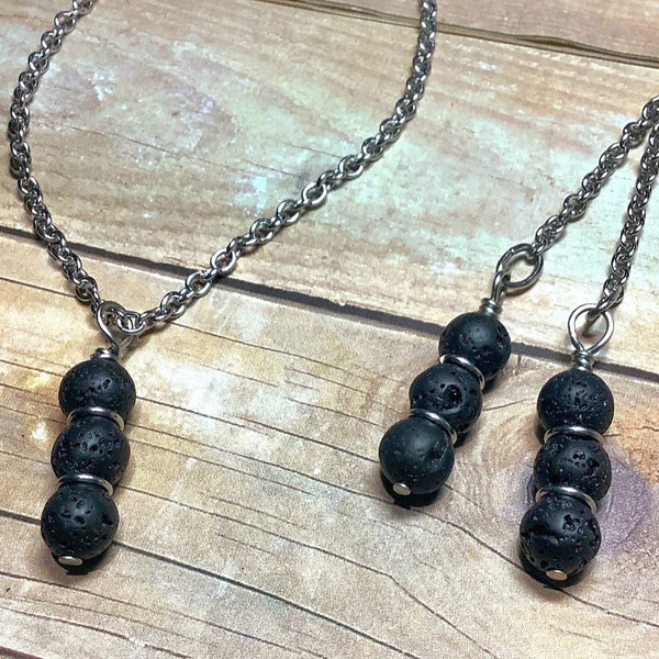 Dainty Diffuser Necklace, Lava Stone Pendant, Essential Oil Pendant, Unisex Gift, Aromatherapy Jewelry, Black Stone Necklace, Gift 4 Her