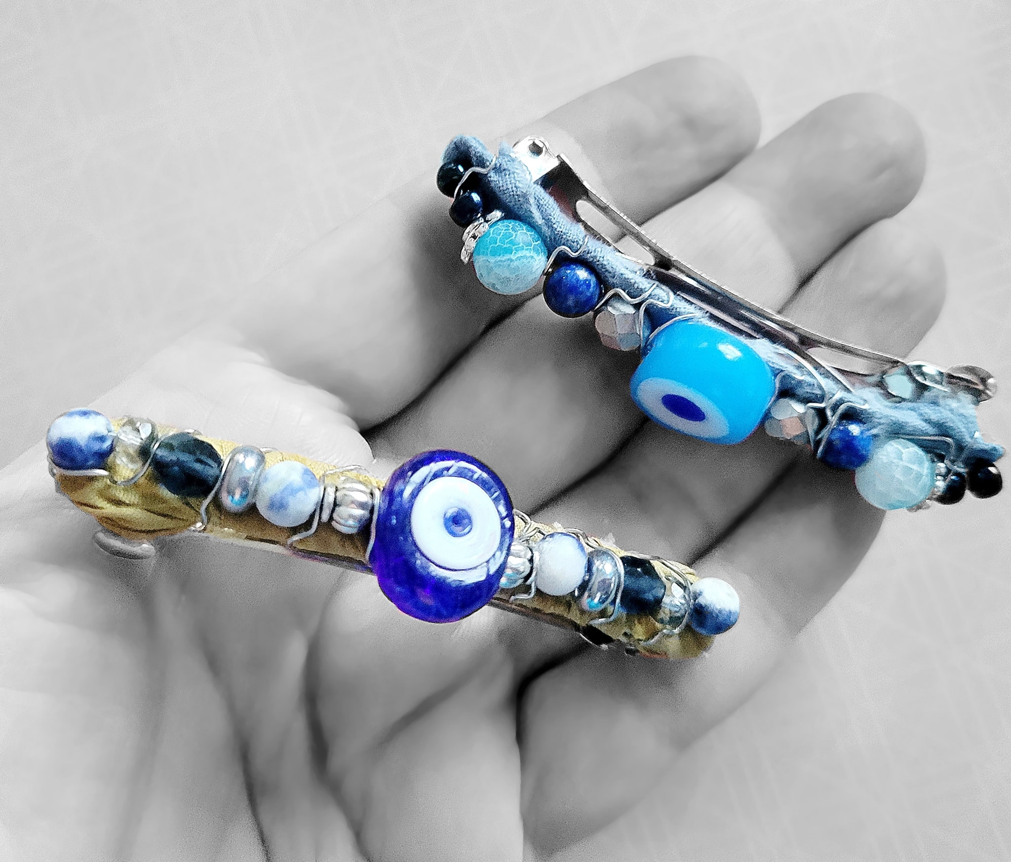 Vintage Rare French Charms Hair Barrette Clip Brass Tone Metal Cobalt Blue Glass Cobalt Blue Barrette - Etsy main image 2