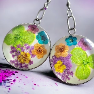 Dried Flowers Earrings Birthday Gift for Wife, Real Flowers Jewelry Thank You Gift for Gardener, Nature Jewelry Gift for Plant Lovers