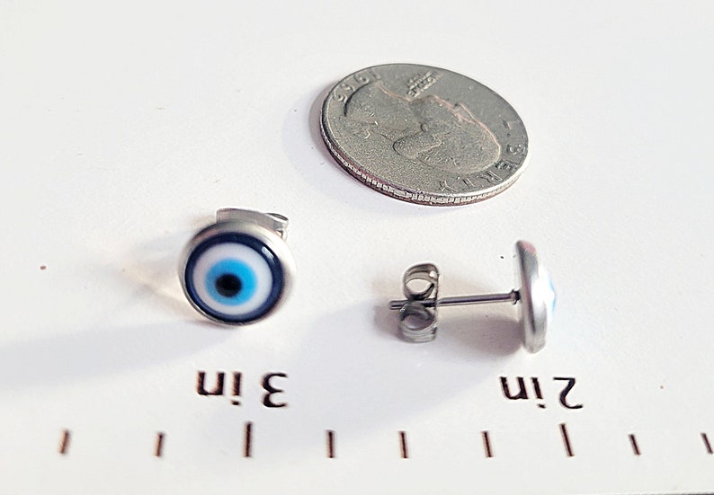 Evil Eye Stud Earrings, Eye Studs, Eye of Protection Jewelry, Studs for Him, Gift for Her, Pagan Gift, Greek Eye Jewelry, Evil Eye Earrings image 7
