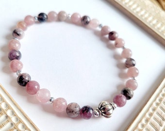 Lepidolite Bracelet, Beaded Stretch Bracelet, Gift for Mom, Birthday Gift for Women, Lepidolite Jewelry, Teen Girl Gift, Gift for Friend