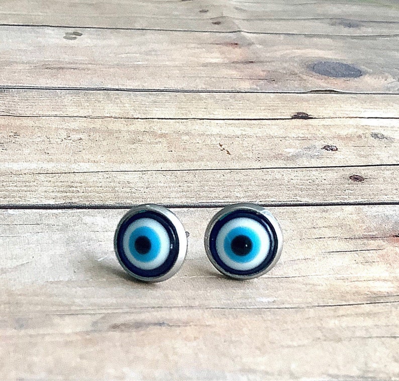 Evil Eye Stud Earrings, Eye Studs, Eye of Protection Jewelry, Studs for Him, Gift for Her, Pagan Gift, Greek Eye Jewelry, Evil Eye Earrings image 8