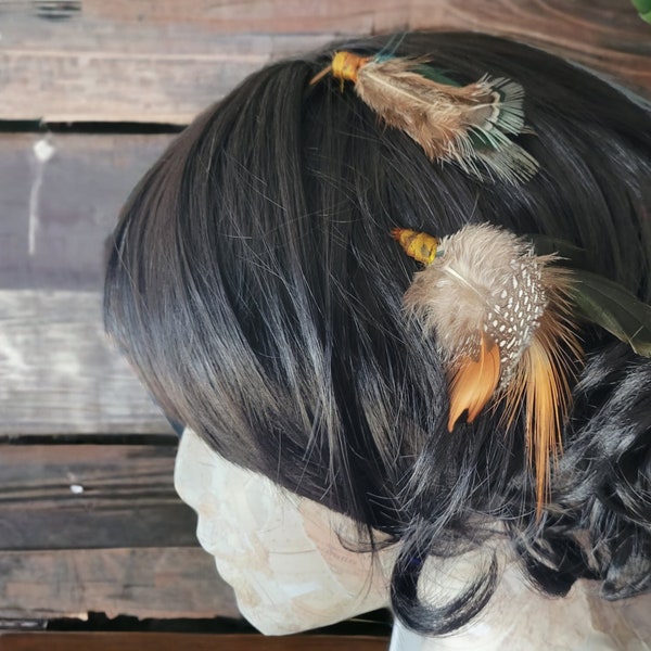 Feather Bobby Pins, Hair Accessories for Best Friend, Photo Prop for Hair, Brown Hair Feathers Boho Birthday Gift for Daughter, Hair Jewelry