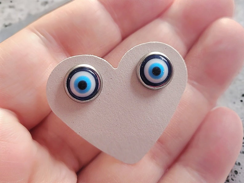 Evil Eye Stud Earrings, Eye Studs, Eye of Protection Jewelry, Studs for Him, Gift for Her, Pagan Gift, Greek Eye Jewelry, Evil Eye Earrings image 5