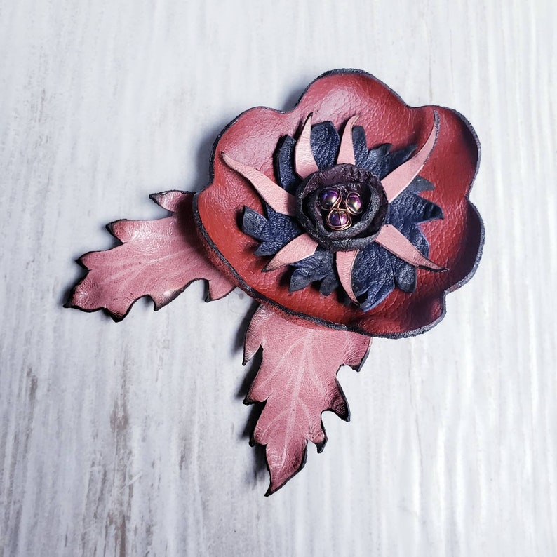 Vintage Style Headband Hair Piece Leather Hair Flower Flower Clip Boho Hair Clip Boho Style Hair Flower Brooch Reclaimed Leather