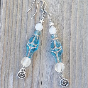 Neolithic Goddess Earrings Dangle Czech Glass, Pagan Gift for Mom Under 30, Fertility Goddess, Birthday Gift for Sister, Boho Gifts for Her