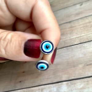 Evil Eye Stud Earrings, Eye Studs, Eye of Protection Jewelry, Studs for Him, Gift for Her, Pagan Gift, Greek Eye Jewelry, Evil Eye Earrings image 2