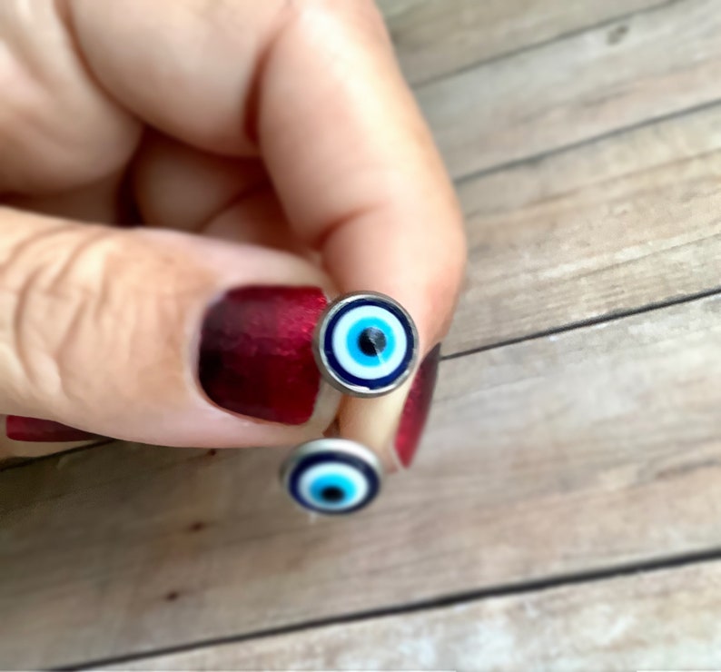 Evil Eye Stud Earrings, Eye Studs, Eye of Protection Jewelry, Studs for Him, Gift for Her, Pagan Gift, Greek Eye Jewelry, Evil Eye Earrings image 2