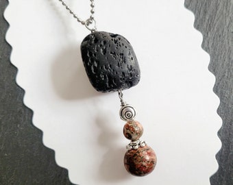Lava Stone and LEOPARD JASPER NECKLACE, Aromatherapy Jewelry, Birthday Gift for Boyfriend, Unique Gift for Sister, Essential Oil Crystals