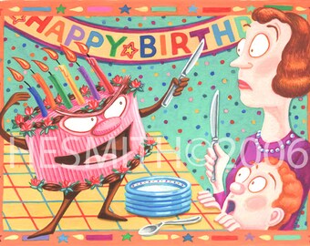 Dueling Devil's Food - Funny Birthday Card - Blank Birthday Card - Card For Children