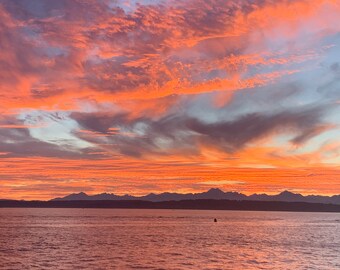 Seattle Atardecer Fuego Cielo