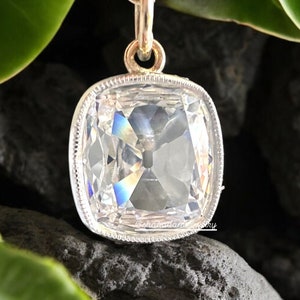 Milgrain Bezel Set Shallow Flat Elongated Old Mine Cut Diamond Paste Pendant