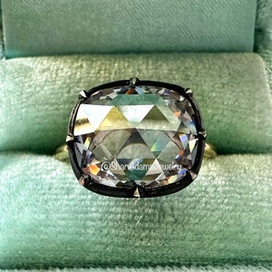 Georgian Victorian Style Engagement Ring with Elongated Cushion Rose Old Mine Cut Diamond Paste CZ