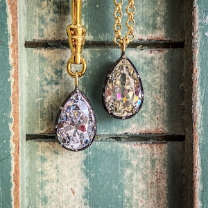 Georgian Victorian Style Antique Pear Cut Diamond Paste Cubic Zirconia Pendant Charm