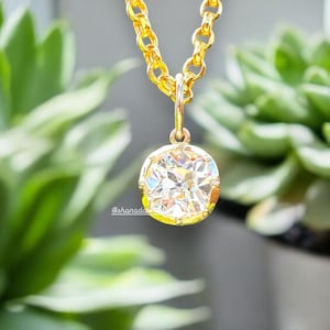 14k Yellow Gold Victorian Style Antique Cushion Old Mine Cut Diamond Paste Cubic Zirconia Pendant Charms