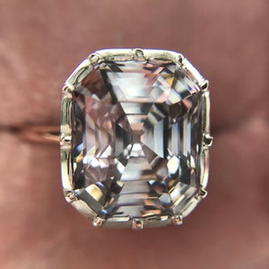 Georgian Victorian Style Solitaire Engagement Ring with Antique Asscher Cut Cubic Zirconia CZ Diamond Paste Sterling Silver 14k image 6