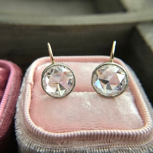 Art Deco / Edwardian Style Millegrain (Milgrain) Set Round Diamond Paste Earrings with Rose Cut Cubic Zirconia (CZ&#39;s)