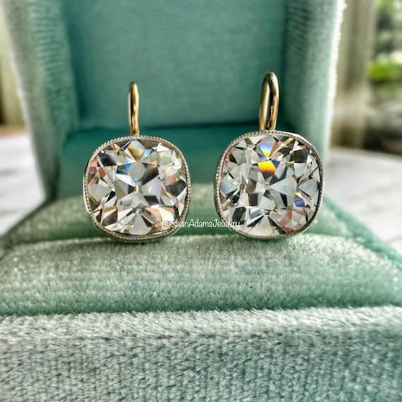 Art Deco Edwardian Style Milgrain Set Old Mine Cut Cushion CZ Diamond Paste Art Deco Drop Earrings Etsy