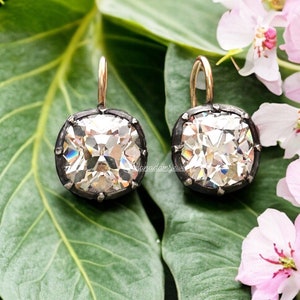 Georgian Victorian Style Cut Down Set Old Mine Cut Cushion CZ Diamond Paste Drop Earrings