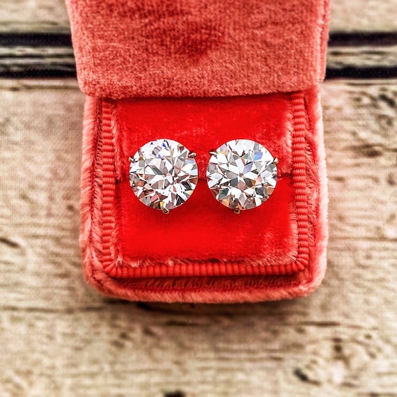 14K Gold Martini Claw Set Stud Earrings with OEC Old European Cut Diamond  Paste Cubic Zirconia