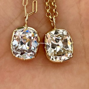 14K Yellow Gold Georgian Victorian Style Elongated Old Mine Cut Diamond Paste Cubic Zirconia Pendant Charm