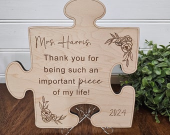 Teacher Appreciation Gift, end of school present, mentor gift, custom wood puzzle piece