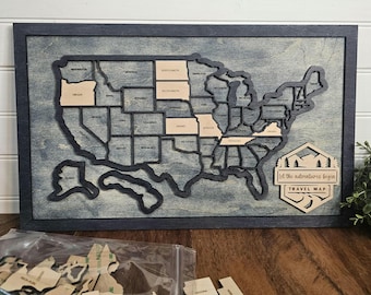 USA Travel Map, wooden states map, travel tracker, wedding gift