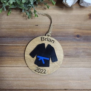 Karate gift, personalized Karate ornament, Martial Arts Christmas ornament, belt ranking gift, black jacket martial arts gift