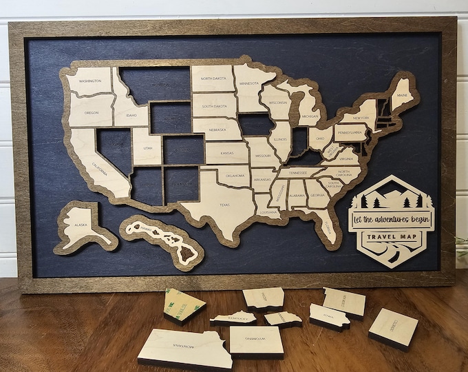 USA Wood Travel Map, wooden states map, travel tracker, wedding gift, traveler, family vacation, RV, retirement, 5th anniversary gift