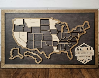 USA Travel Map, wooden states map, travel tracker, wedding gift, wood travel map, gift for traveler, gift for family, graduation gift