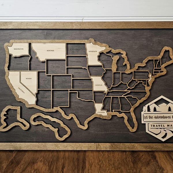 Mapa de viaje de EE. UU., mapa de estados de madera, rastreador de viajes, regalo de boda, mapa de viaje de madera, regalo para viajeros, regalo para la familia, regalo de graduación