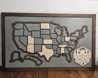 USA Travel Map, wooden states map, travel tracker, wedding gift